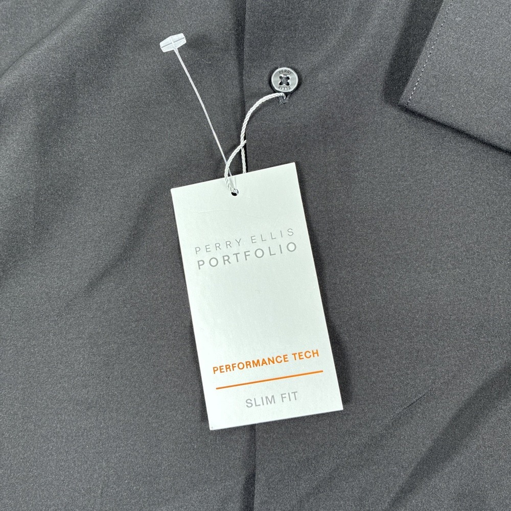New Mens Perry Ellis LS Button Up Performance Tech Slim Fit Shirt Size L NWT - Picture 3 of 8